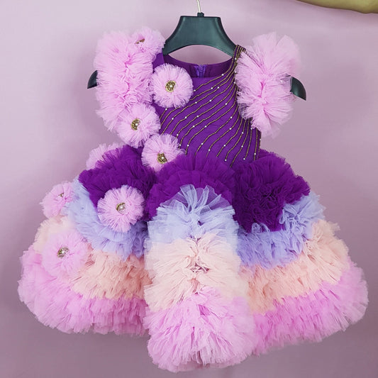 Multicolour Rainbow Unicorn Styled Birthday Party Dress