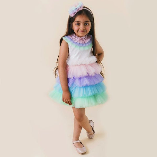 Multicolour Rainbow Unicorn Styled Birthday Party Dress