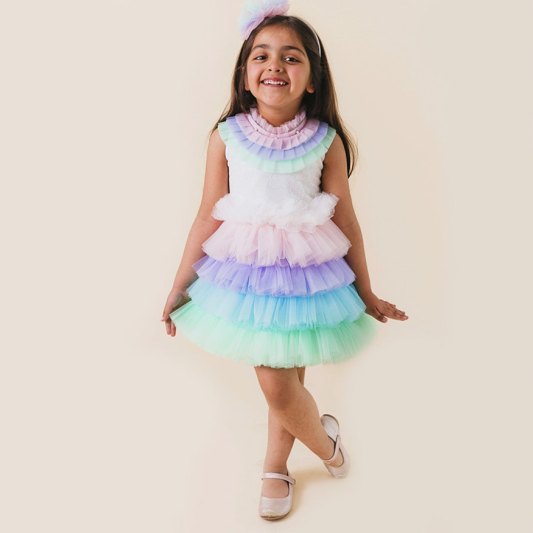 Multicolour Rainbow Unicorn Styled Birthday Party Dress Multicolour Rainbow Unicorn Styled Birthday Party Dress