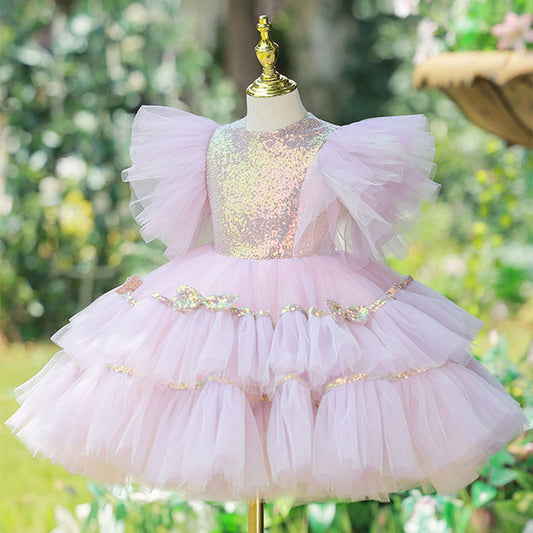 Sequin Birthday Party Dress With Wing Shoulders