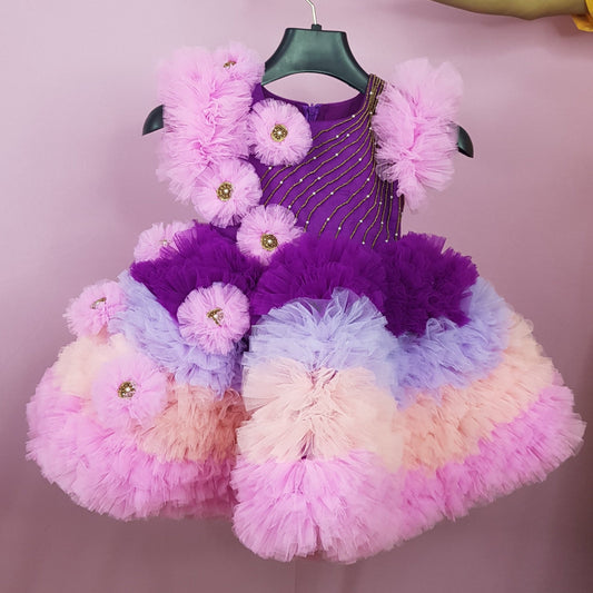 Multicolour Rainbow Unicorn Styled Birthday Party Dress