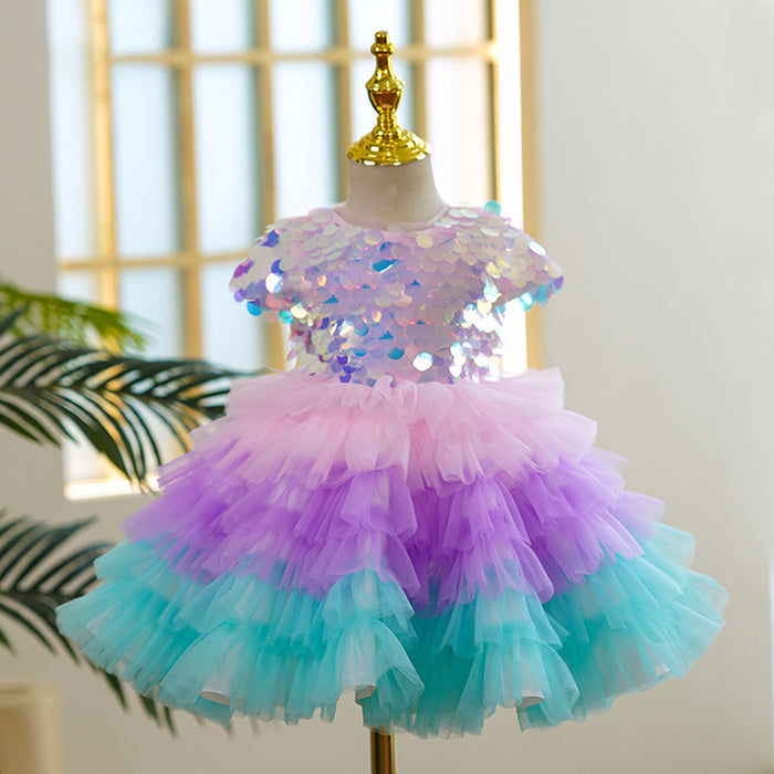 Multicolour Rainbow Unicorn Mermaid Styled Birthday Party Dress