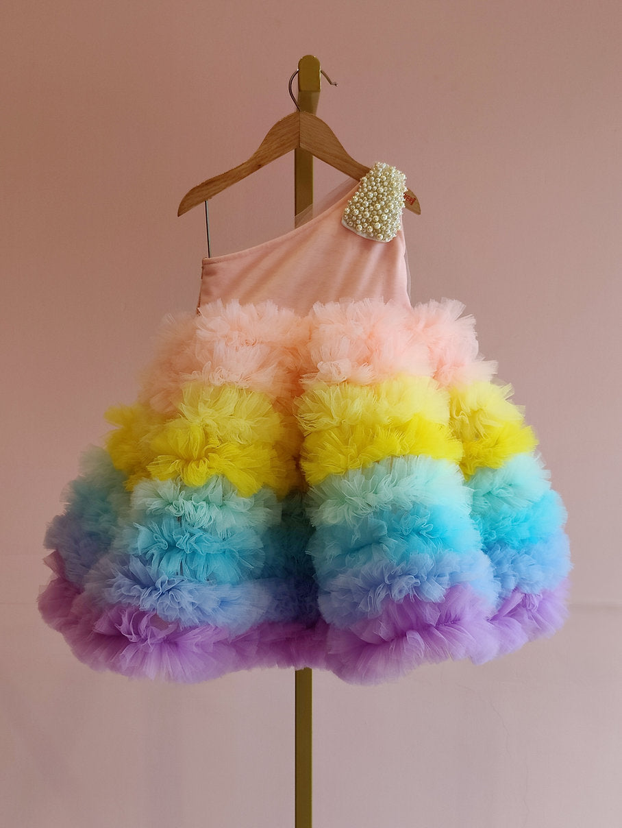 Multicolour Rainbow Unicorn Styled Birthday Party Dress