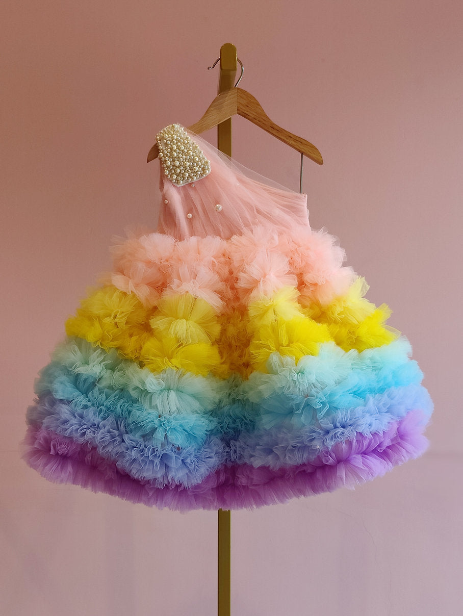 Multicolour Rainbow Unicorn Styled Birthday Party Dress