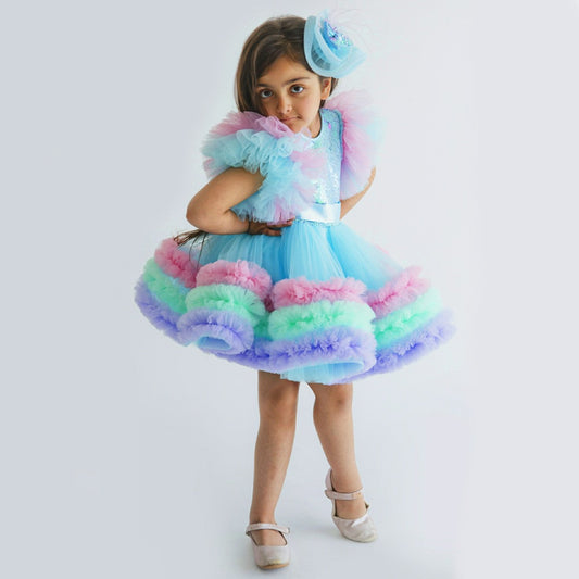 Multicolour Rainbow Unicorn Styled Birthday Party Dress