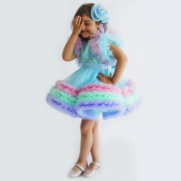 Multicolour Rainbow Unicorn Styled Birthday Party Dress