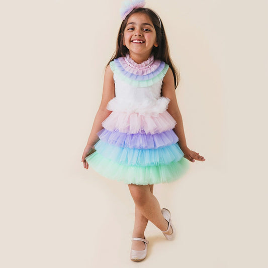 Multicolour Rainbow Unicorn Styled Birthday Party Dress