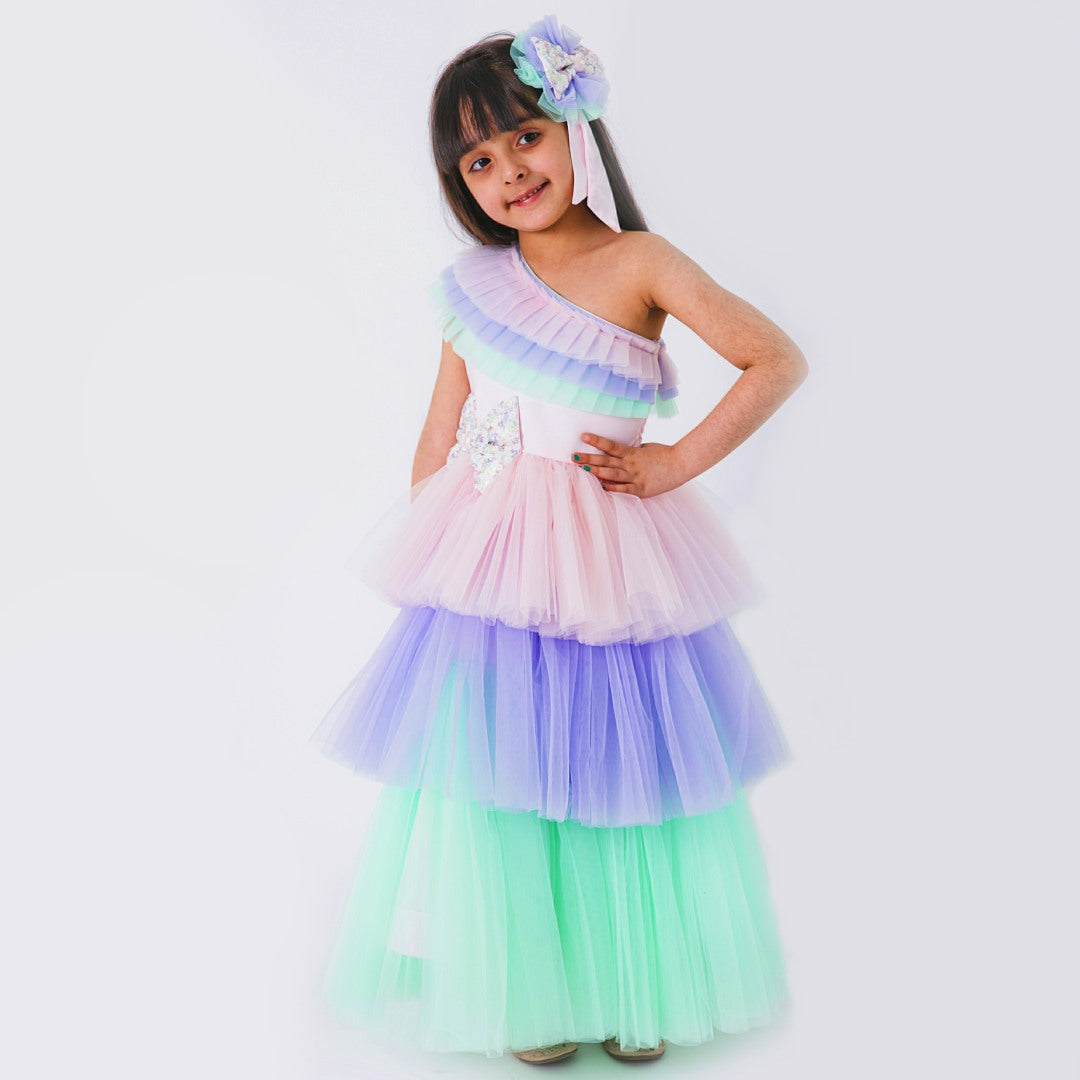 Multicolour Rainbow Unicorn Styled Birthday Party Dress