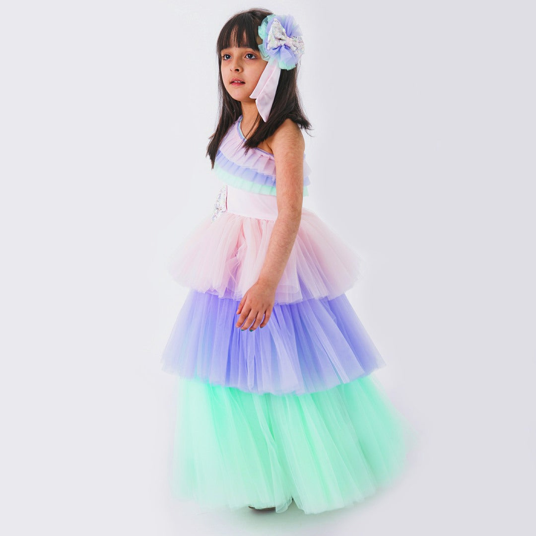 Multicolour Rainbow Unicorn Styled Birthday Party Dress