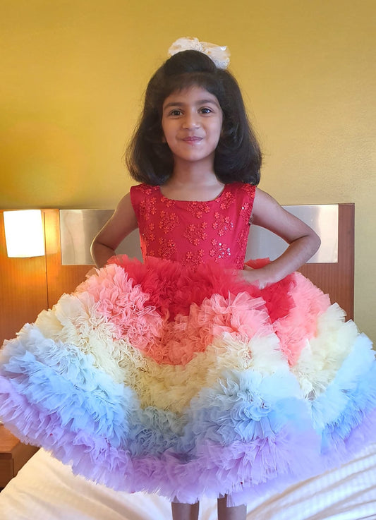 Multicolour Rainbow Unicorn Styled Birthday Party Dress