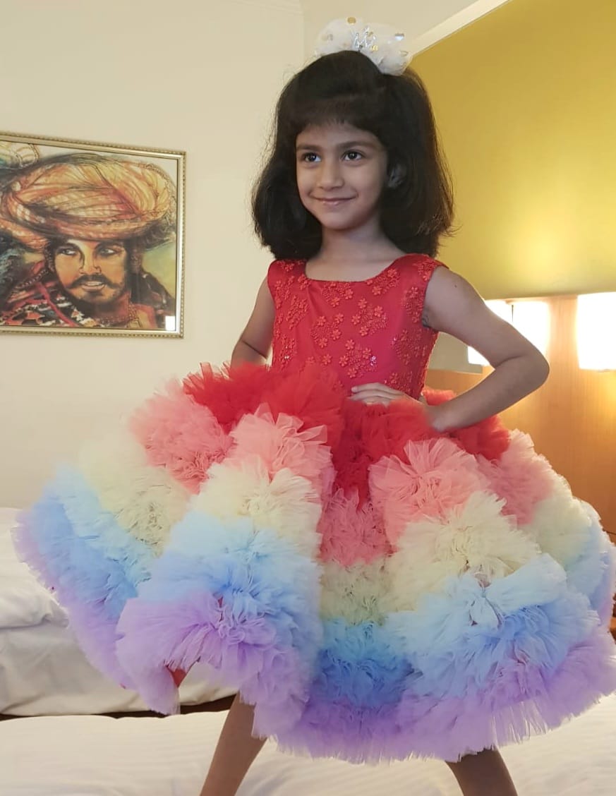 Multicolour Rainbow Unicorn Styled Birthday Party Dress